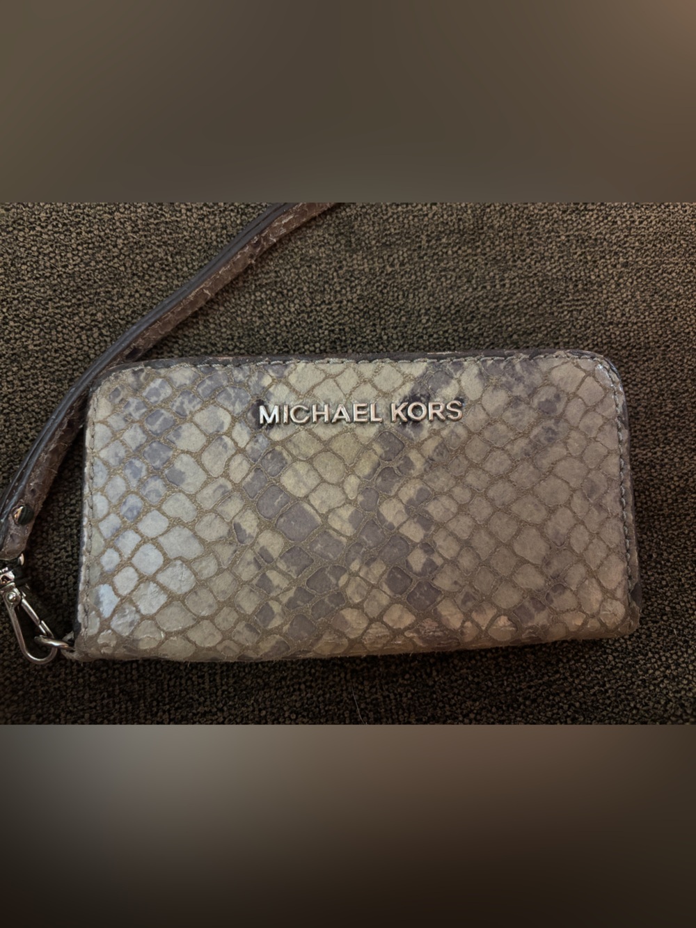 Michael Kors Taupe Snake-Embossed Wristlet